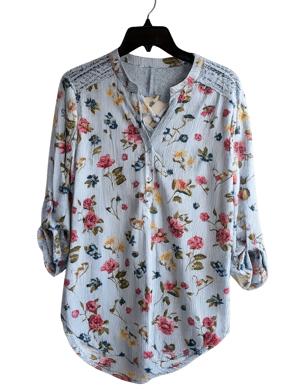 No Boundaries Light Blue Floral Lace-Up Tunic